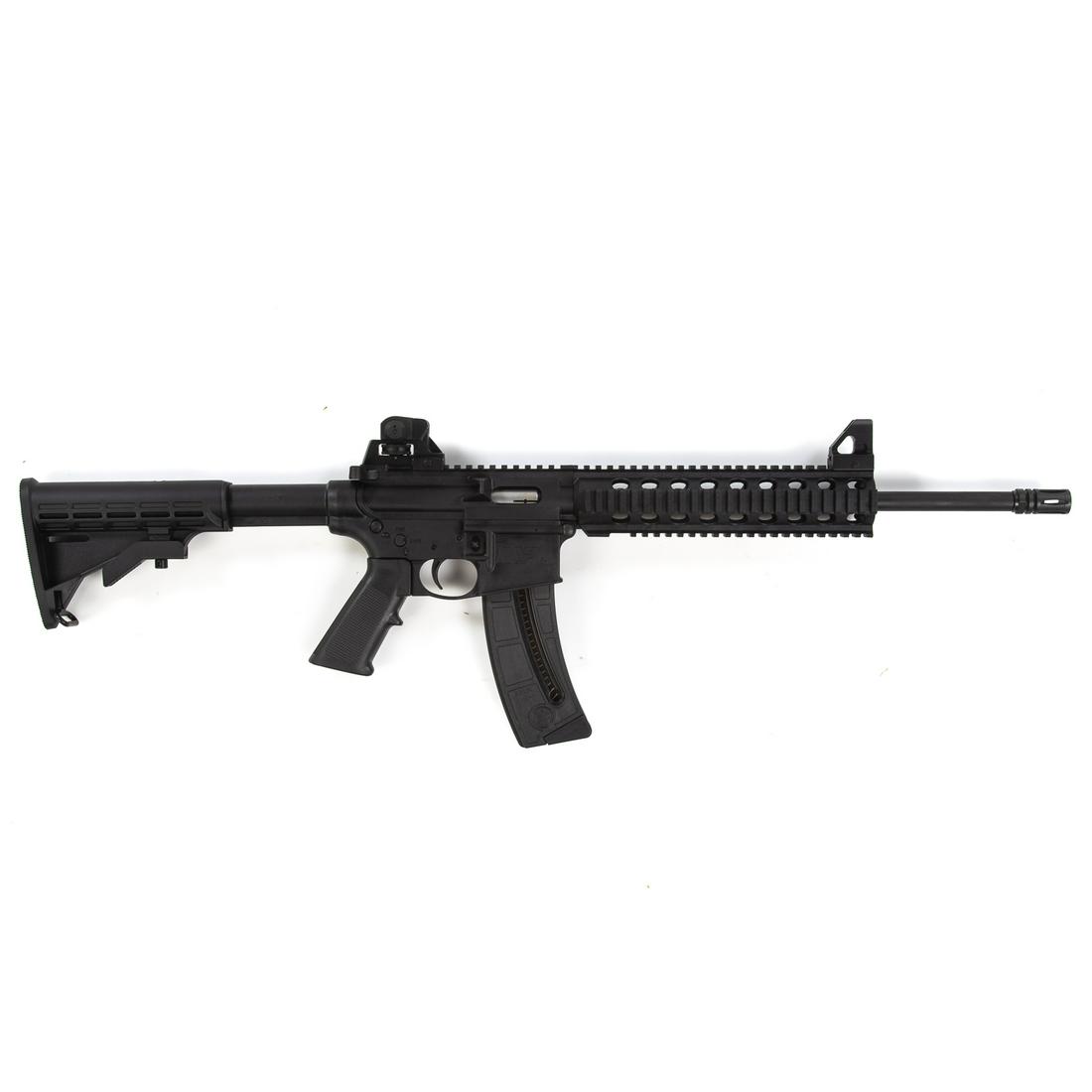 Smith & Wesson M & P 15-22 Semi-Auto: Functions, full rail system, collapsible stock, serial # HBV1895, comes w/1 mag. that is available to FFL dealer or non-Md. resident. only due to capacity.