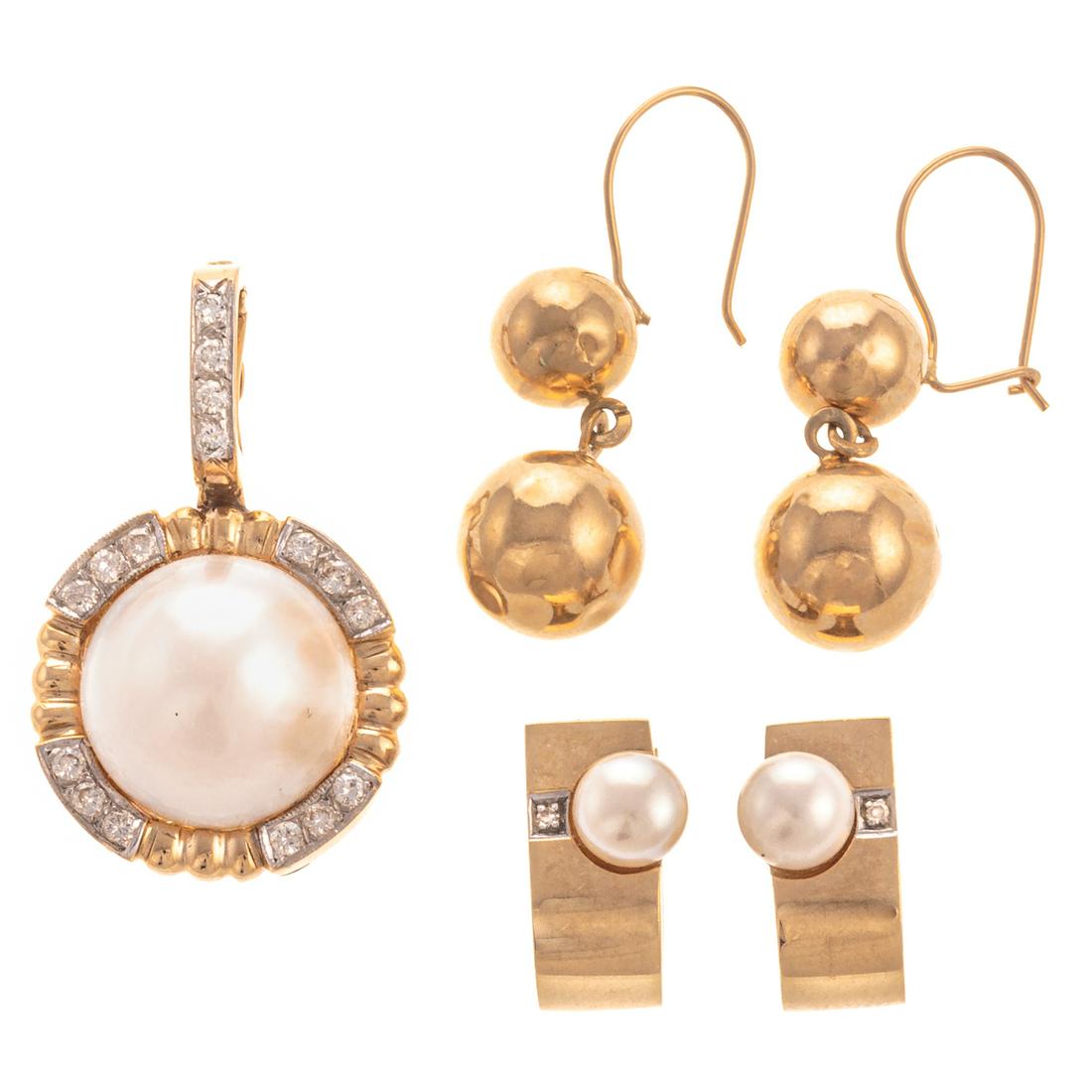 A 14K Diamond Pendant with Two Pairs of Earrings (1 of 5)