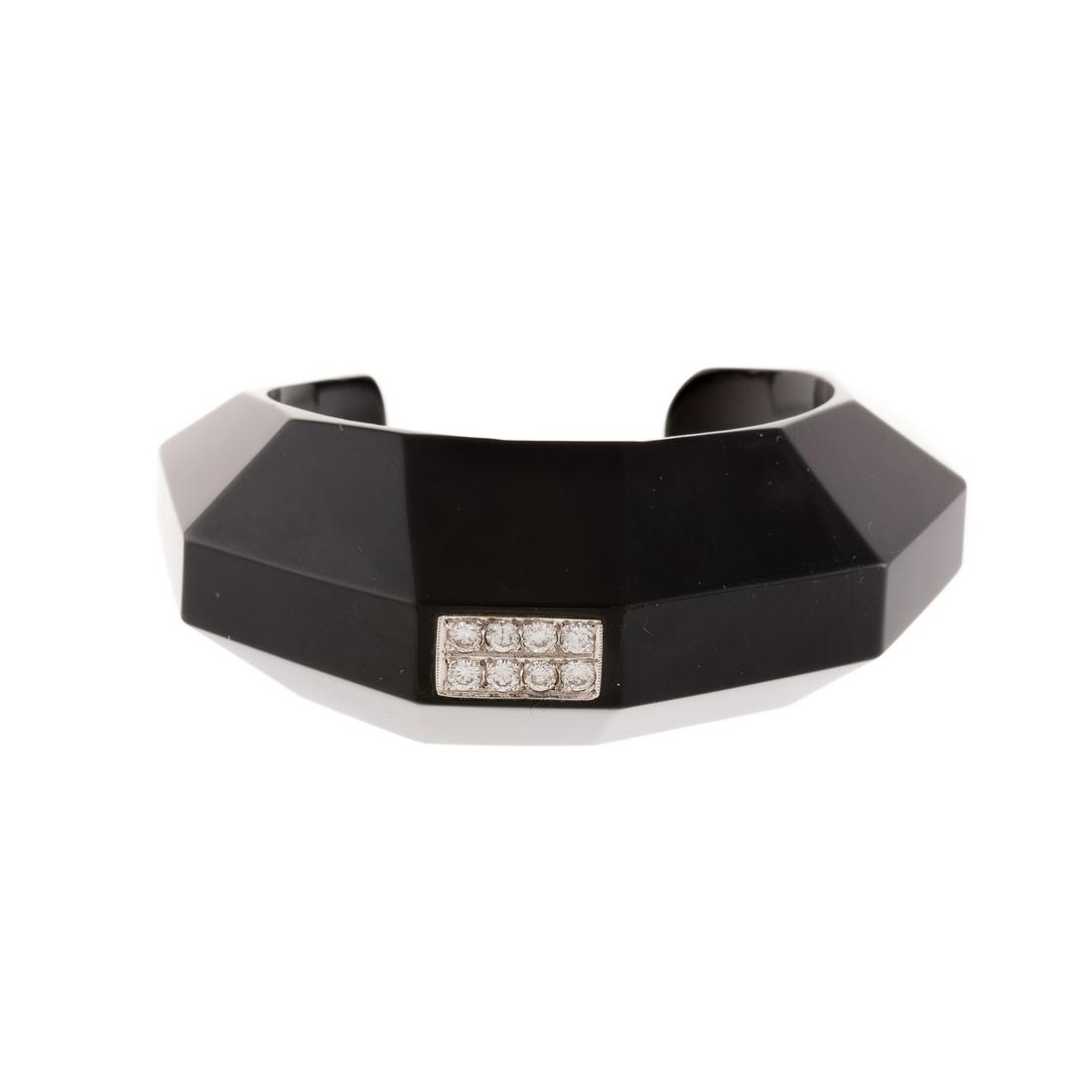A Faceted Black Onyx Cuff with Diamonds (1 of 5)