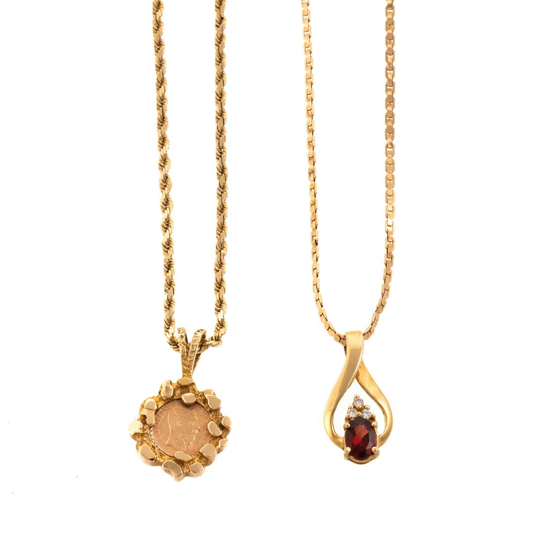 A Garnet Pendant & Mexican Coin Pendant in 14K (1 of 4)