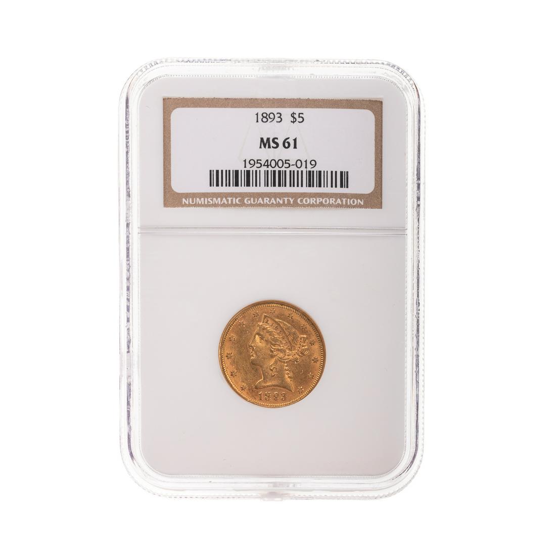 1893 $5 Liberty Gold Half Eagle NGC MS61 (1 of 4)