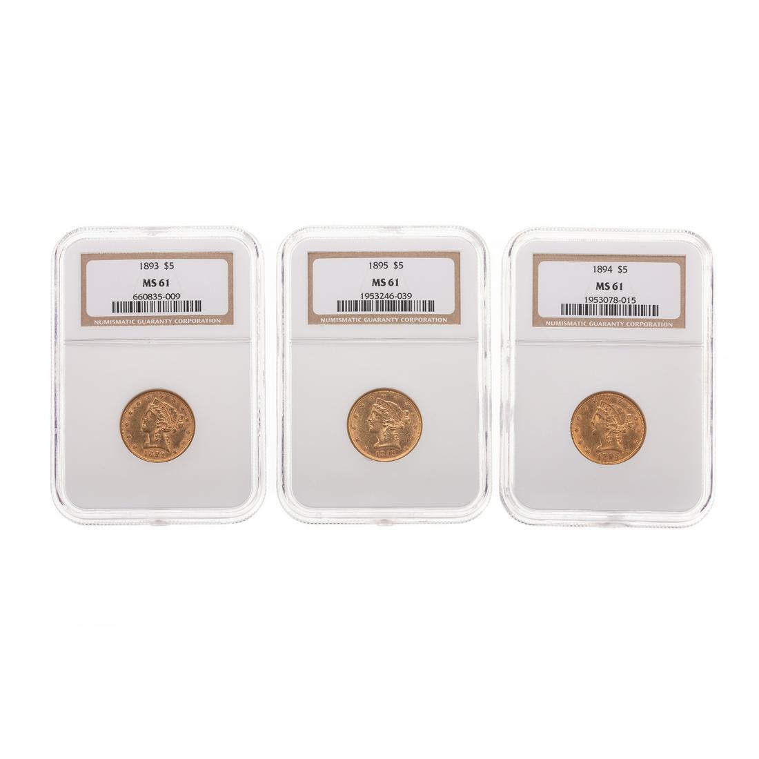 1893,1894,1895 $5 Half Eagles NGC MS61 (1 of 8)