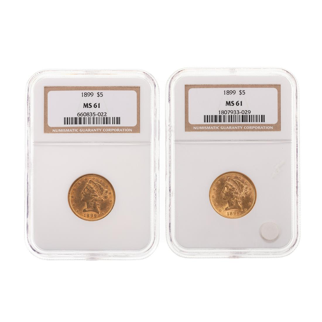 A Pair of 1899 $5 Liberty Gold Half Eagles (1 of 6)