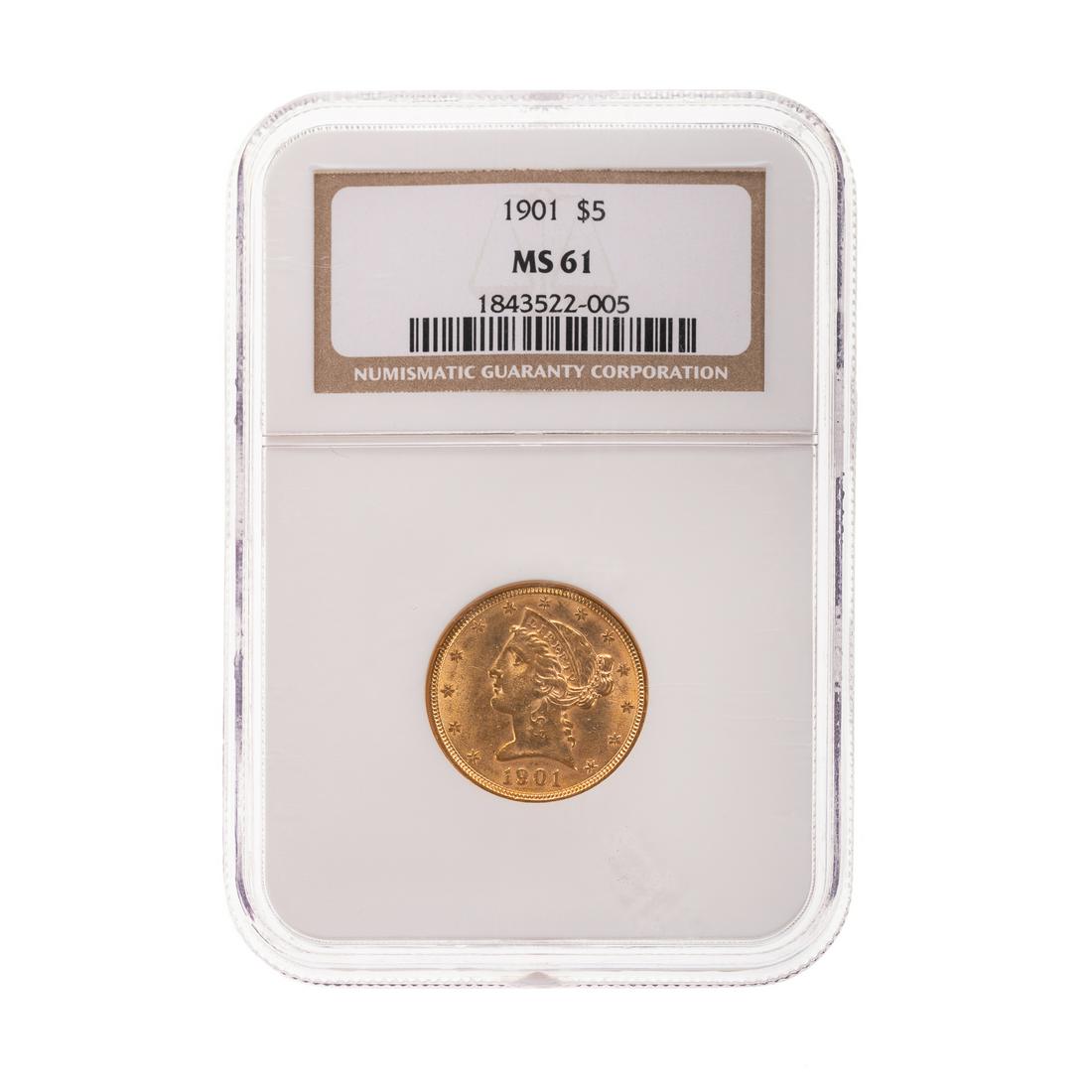 1901 $5 Liberty Gold Half Eagle NGC MS61 (1 of 4)