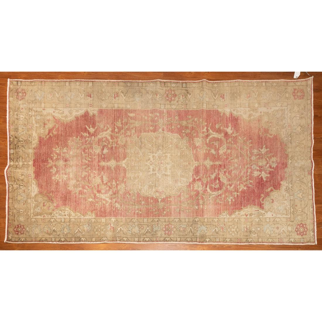Semi-Antique Oushak Rug, Persia, 4.11 x 9.4: Second quarter-20th century; hand-knotted, wool pile on cotton foundation.
