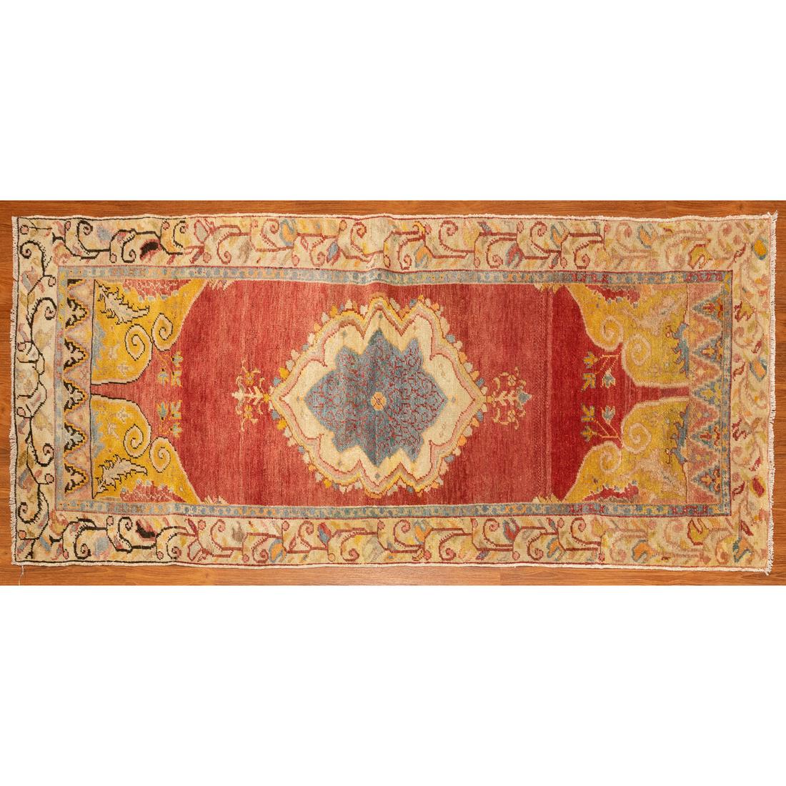 Semi-Antique Oushak Rug, Persia, 2.10 x 5.2: Second quarter-20th century; hand-knotted, wool pile on cotton foundation.