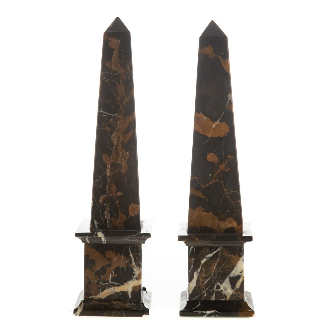 Pair Classical Style Onyx Obelisks: 16 in. H.