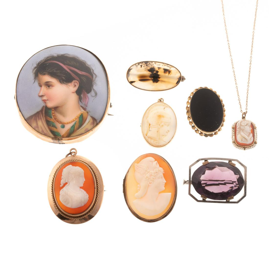 Collection of Cameos & Semi Precious Brooches (1 of 6)