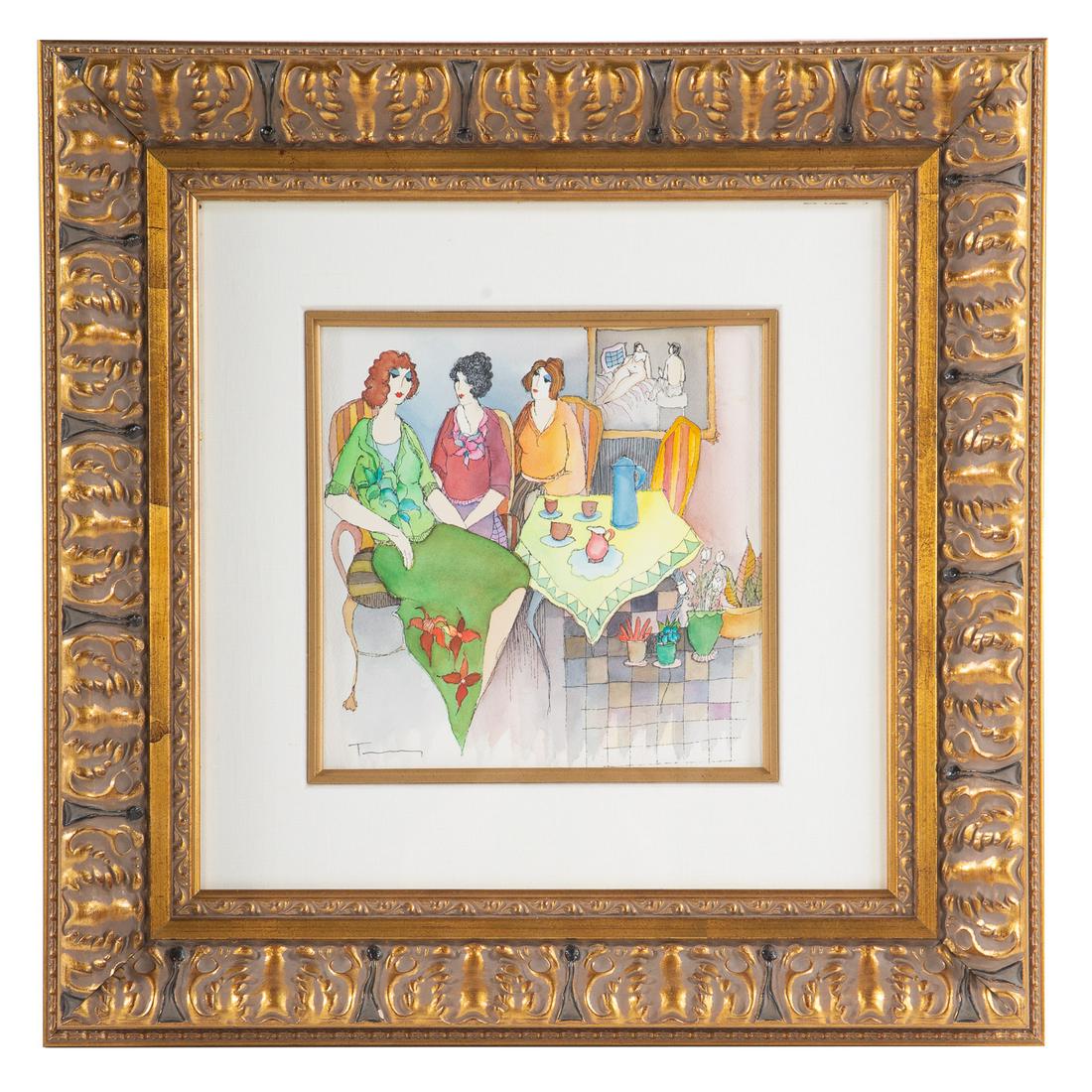 Itzchak Tarkay. "Tea for Three," Watercolor (1 of 4)