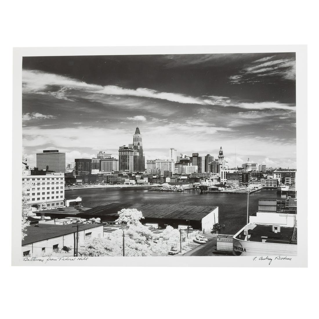 A. Aubrey Bodine. "Baltimore from Federal Hill": (American, 1906-1970). Gelatin silver print, signed "A. Aubrey Bodine" lr, titled ll, photographer stamp on verso, 11 x 14 in., unframed.