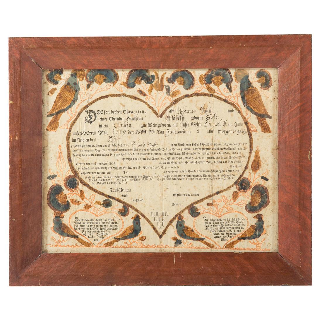 18th c. Pennsylvania Dutch Taufschein Fraktur (1 of 4)