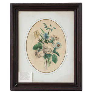 Charles Yardley Turner. Floral Bouquet: (American, 1850-1919). Watercolor on paper, signed and dated "C.Y. Turner, 1867" ll, sight size: 15 1/4 x 11 1/4 in., framed. Maryland Historical Society label on verso.