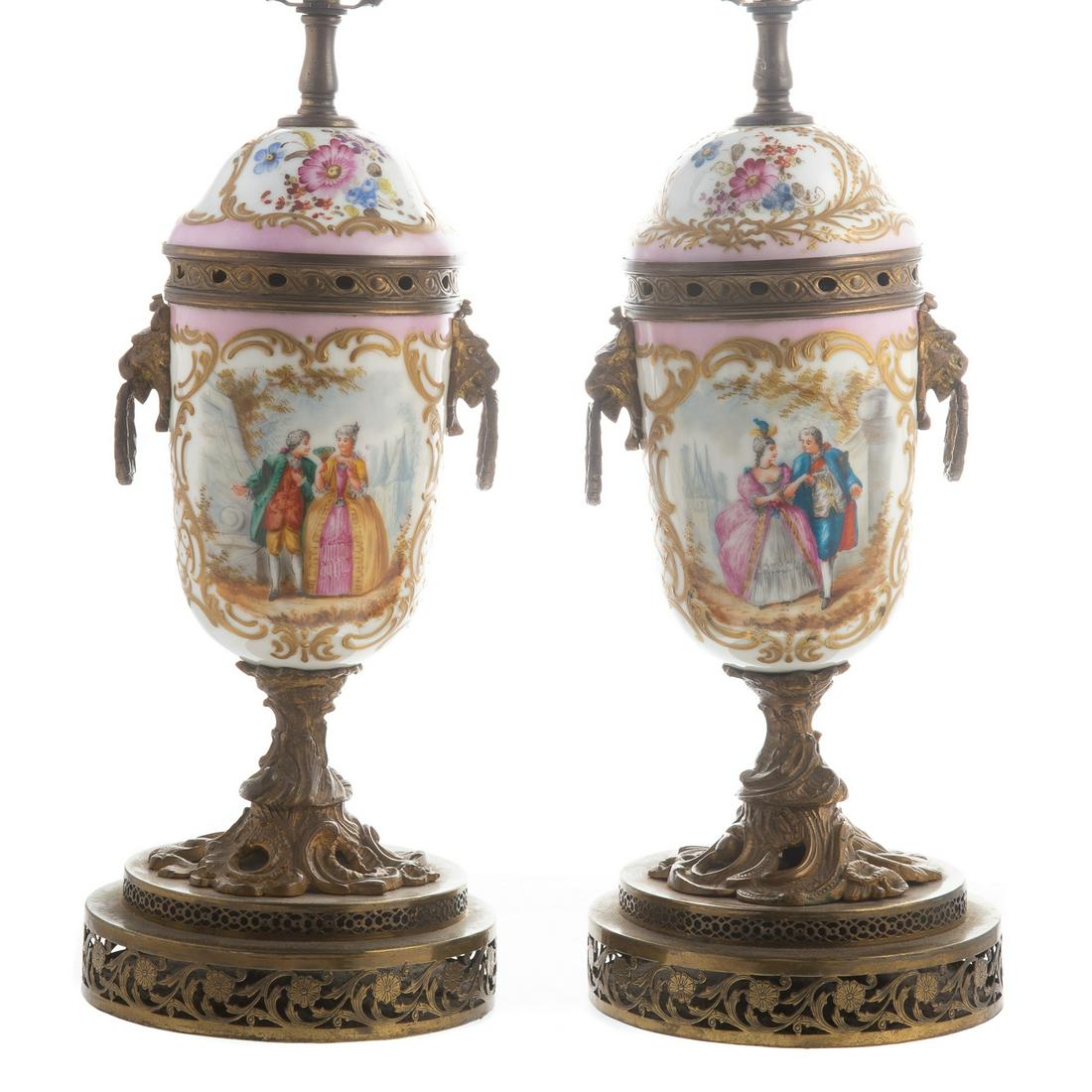 Pair French Porcelain Censer Lamps (1 of 4)