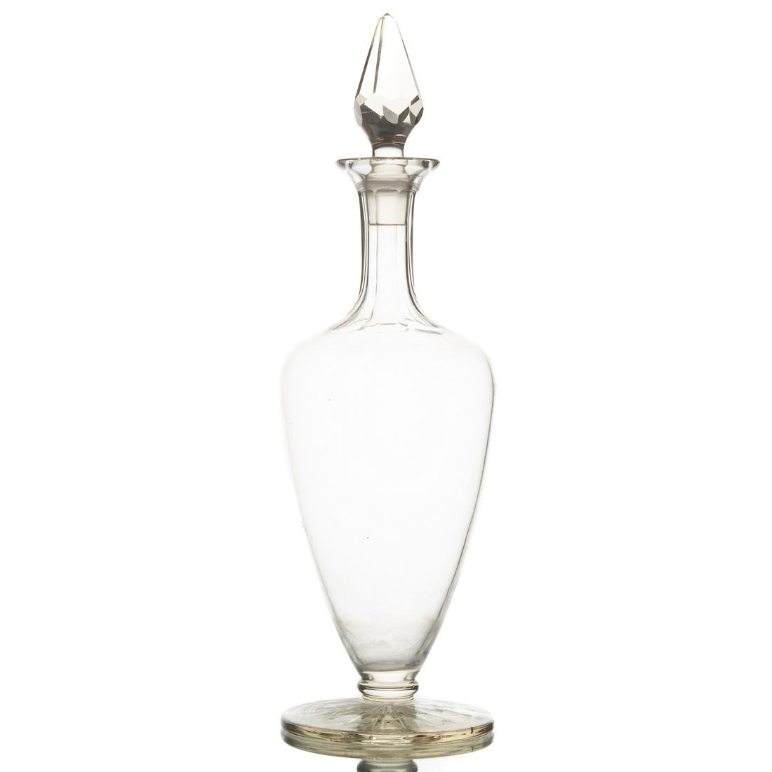 American Apothecary Glass Flask: 19th century; with faceted glass neck and stopper, 18 in. H., 5 1/2 in. Diam.