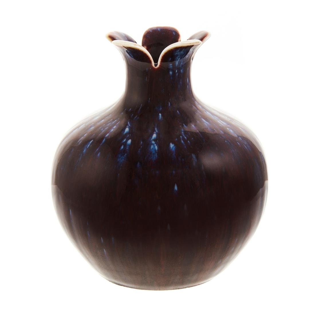 Chinese Flambe Scalloped Top Vase: 6 1/2 in. H.