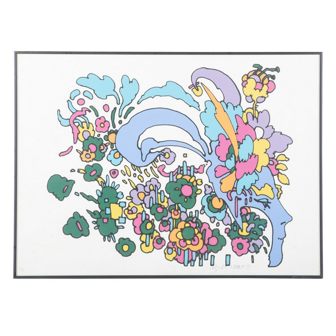 Peter Max. Psychedelic Composition, serigraph: (German/American, b. 1937). Printers proof, signed and dated "Peter Max, '71" lr, 21 3/4 x 29 3/4 in., framed.