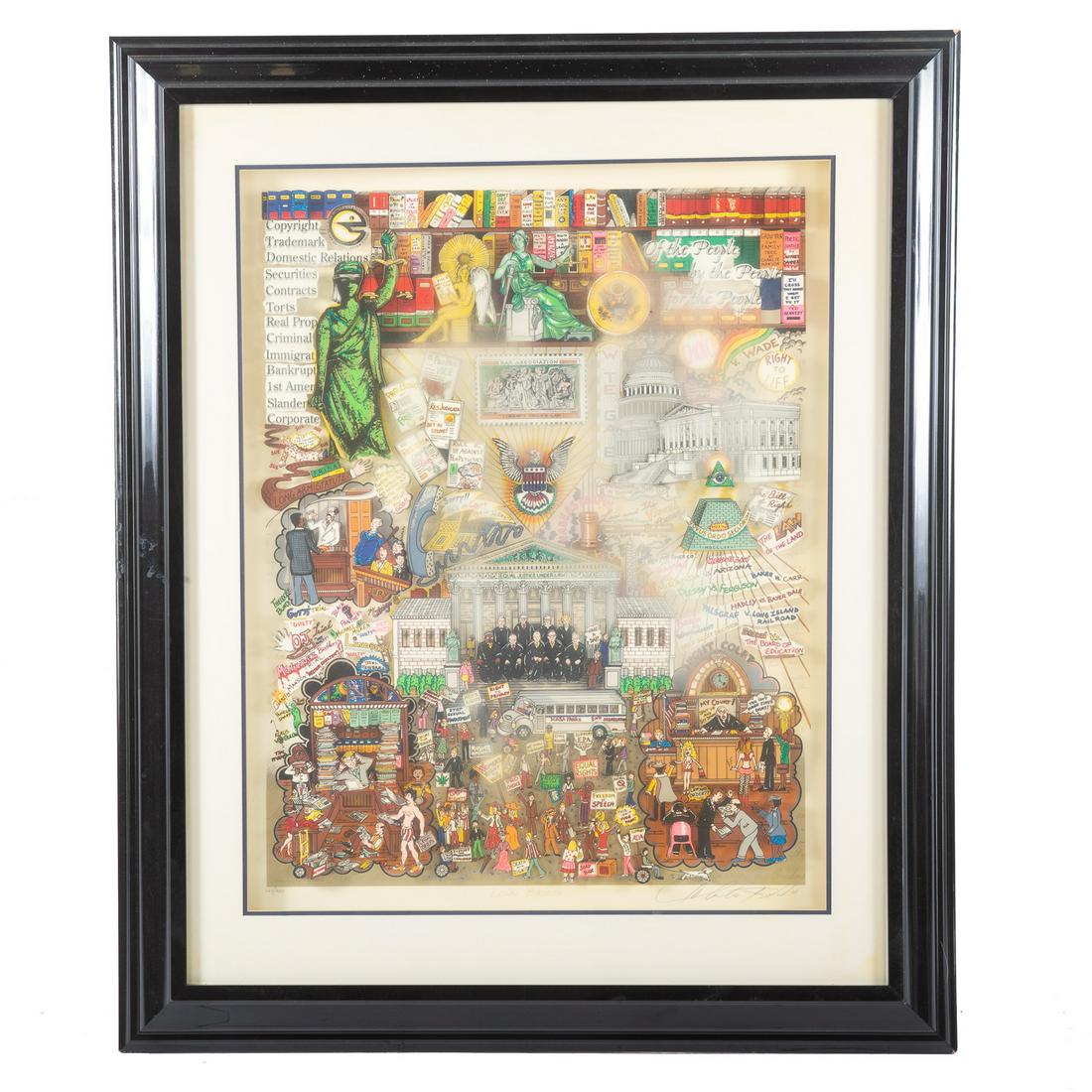Charles Fazzino."Legal Briefs," 3D Collage: (American, b. 1955). Ed. 121/300, signed "Charles Fazzino" lr, 28 x 21 in., framed.