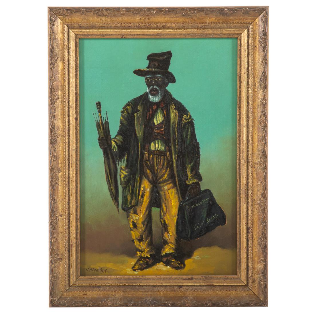 William Aiken Walker. Old Traveler, oil on board: (American, 1838-1921). Signed "W.A. Walker" ll, 16 1/2 x 11 in., framed.