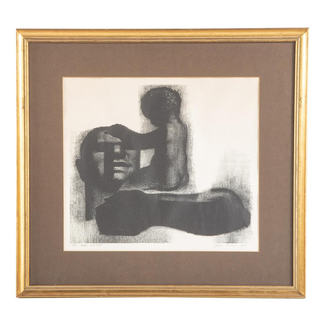 John Wilson. "Father and Child," lithograph: John Woodrow Wilson. (American, 1922-2015). Lithograph, 1964, ed. 11/30, pencil signed and dated "John Wilson" lr, image size: 12 3/4 x 14 3/4 in., framed. Private collection, Severn, MD.