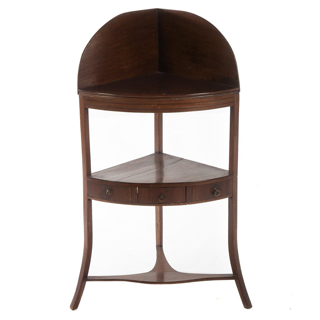 George III Mahogany Corner Wash Stand: Early 19th century; 41 in. H., 22 in. W., 16 in. D.