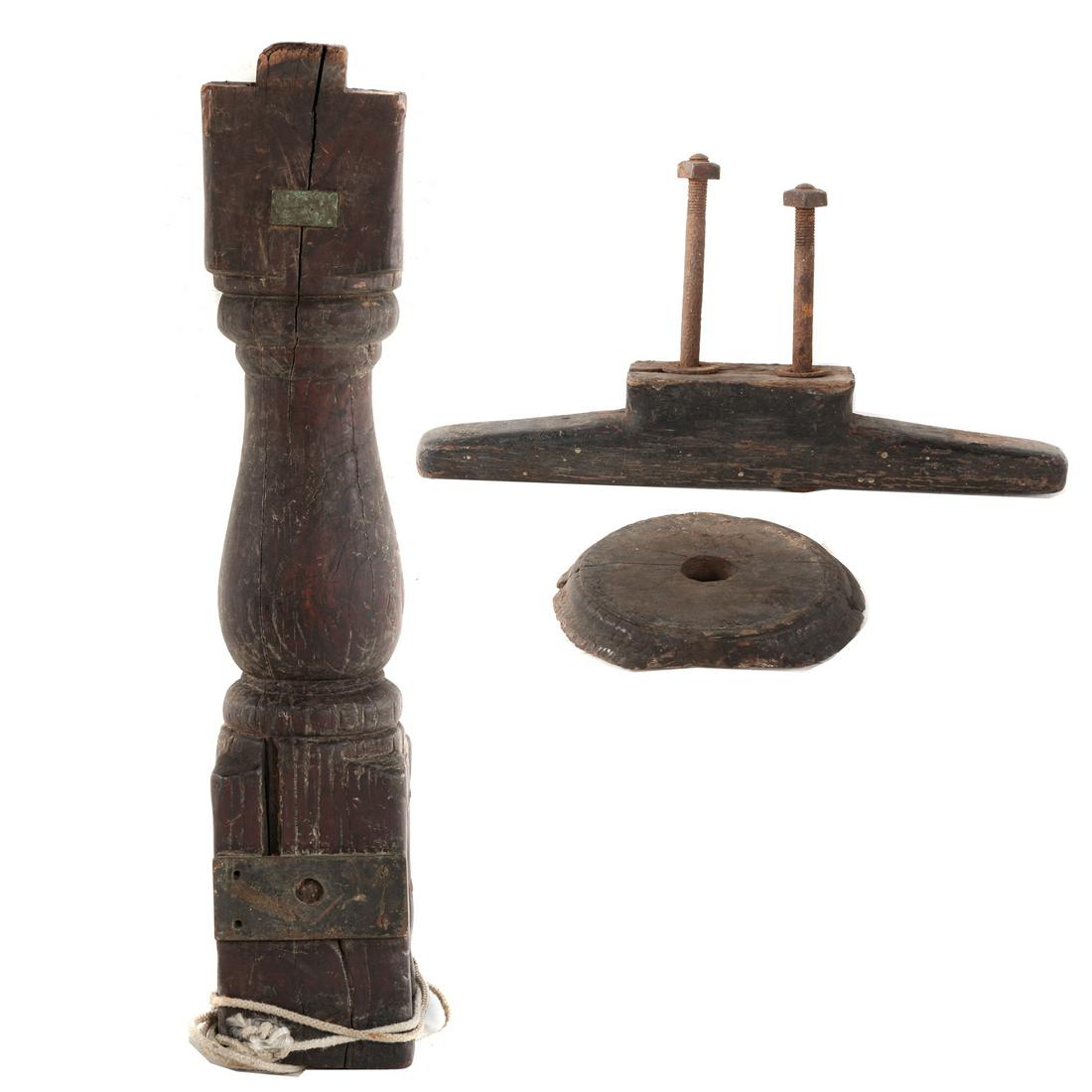 Wood Deck Balustrade From U.S.S. Constellation: Reportedly recovered from deck of U.S.S. Constellation, during restoration of ship during the 1950s, by shipwright Philip Schnering.