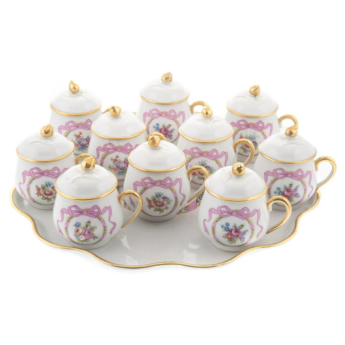 10 Limoges Porcelain Pot-de-Cremes & Tray (1 of 6)