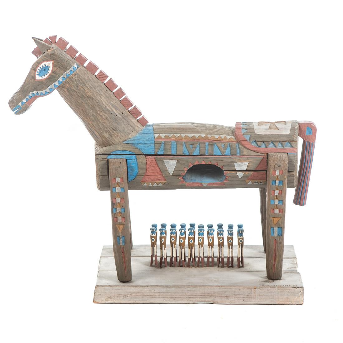 Carved & Painted Folk Art Trojan Horse (1 of 5)