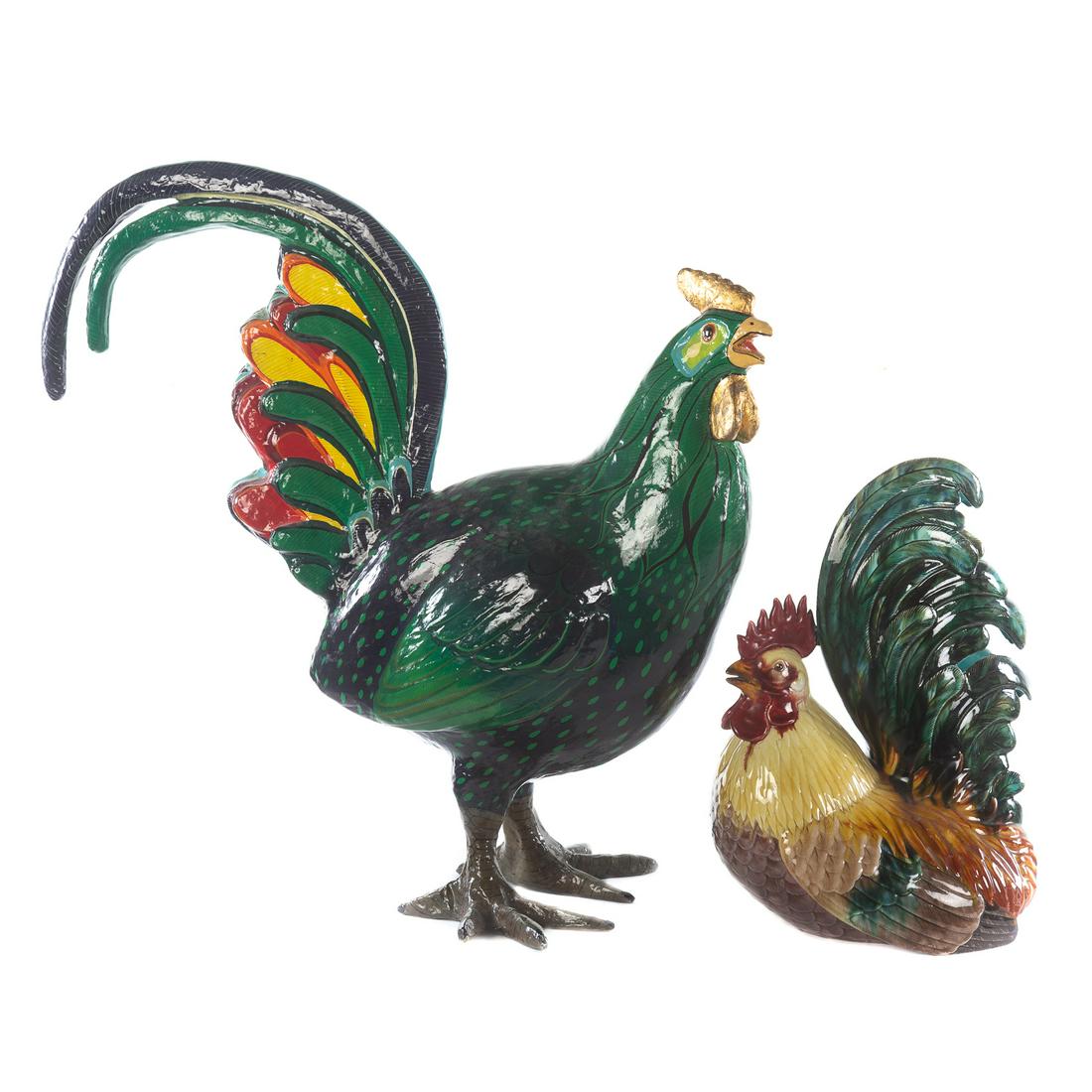 Majolica Rooster & Papier Mache Rooster (1 of 5)