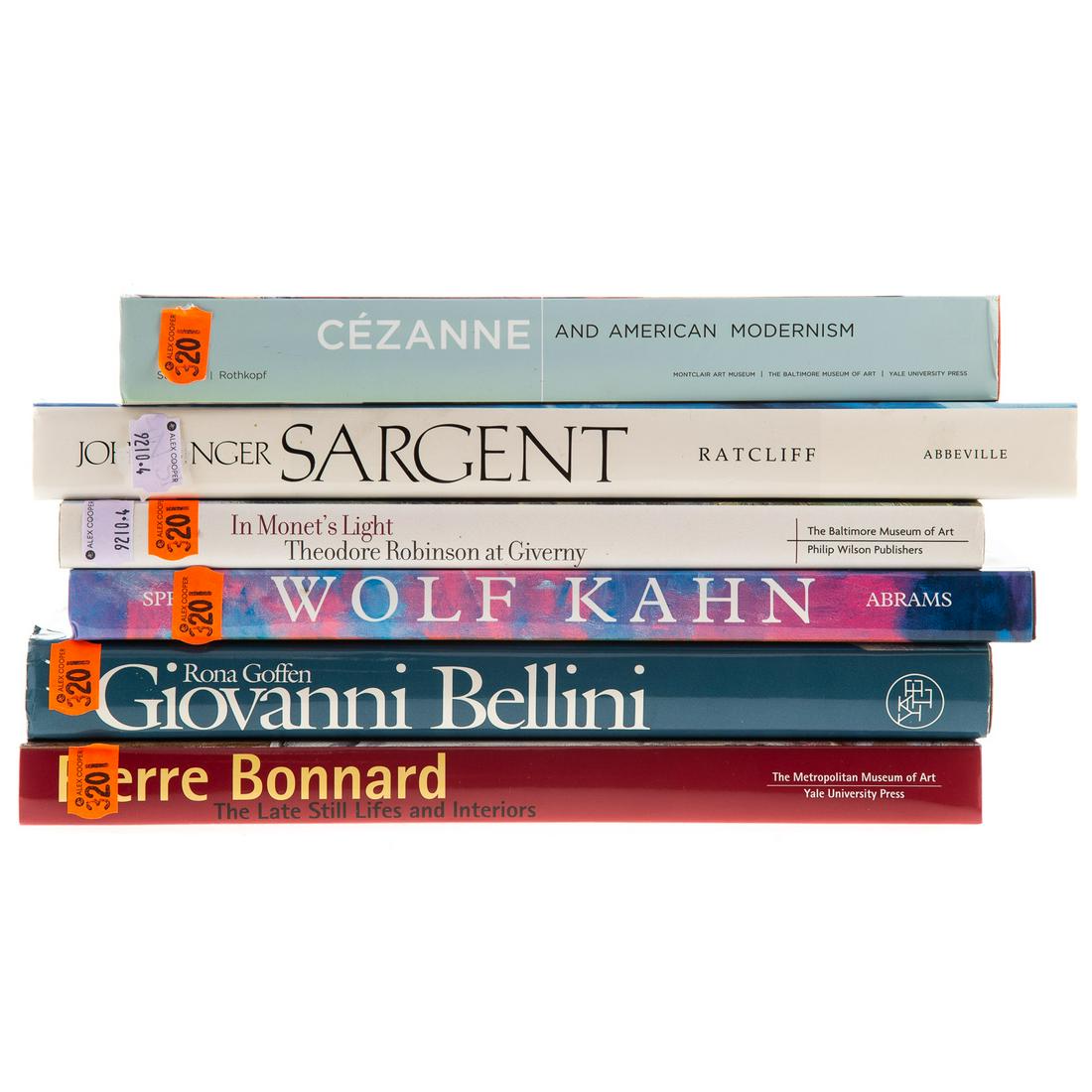 Six Hardback Volumes on Artists: Titles include: "Giovanni Bellini," "Sargent," "Pierre Bonnard," "Wolf Kahn," and two others.