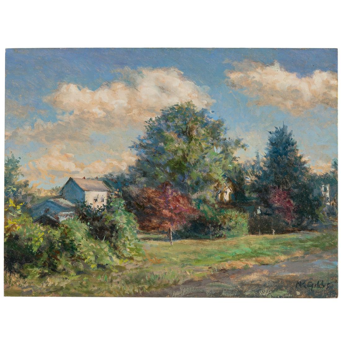 Nathaniel K. Gibbs. Fall Afternoon, oil: (American, 1948-2018). Oil on board, signed "NK Gibbs" lr, 9 x 12 in., unframed. From the Estate of Artist Nathaniel Kato Gibbs, Baltimore, MD.