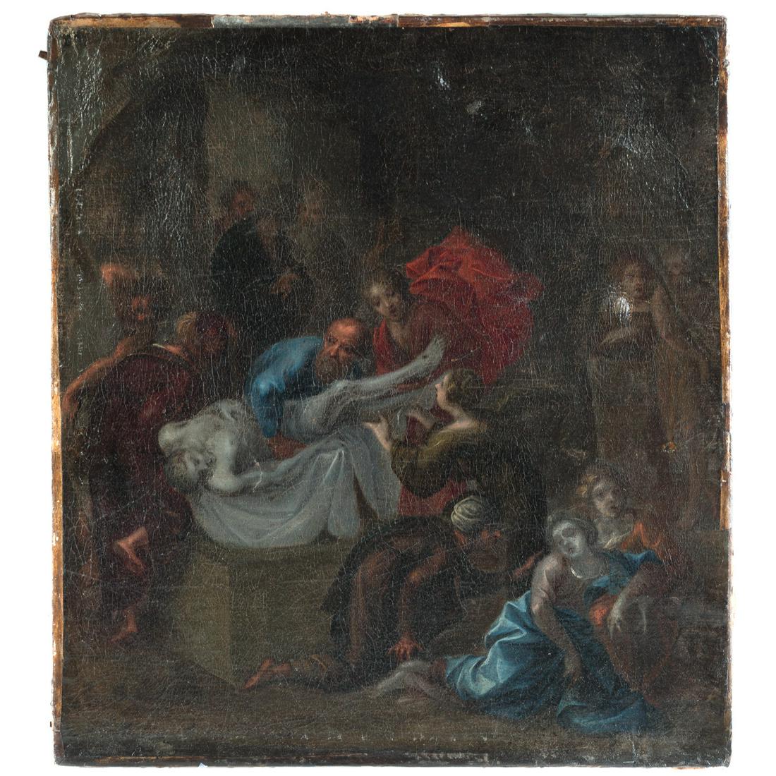 Continental School, 18th c. The Deposition, oil: Probably Italian, oil on canvas, 26 1/2 x 24 in., unframed.