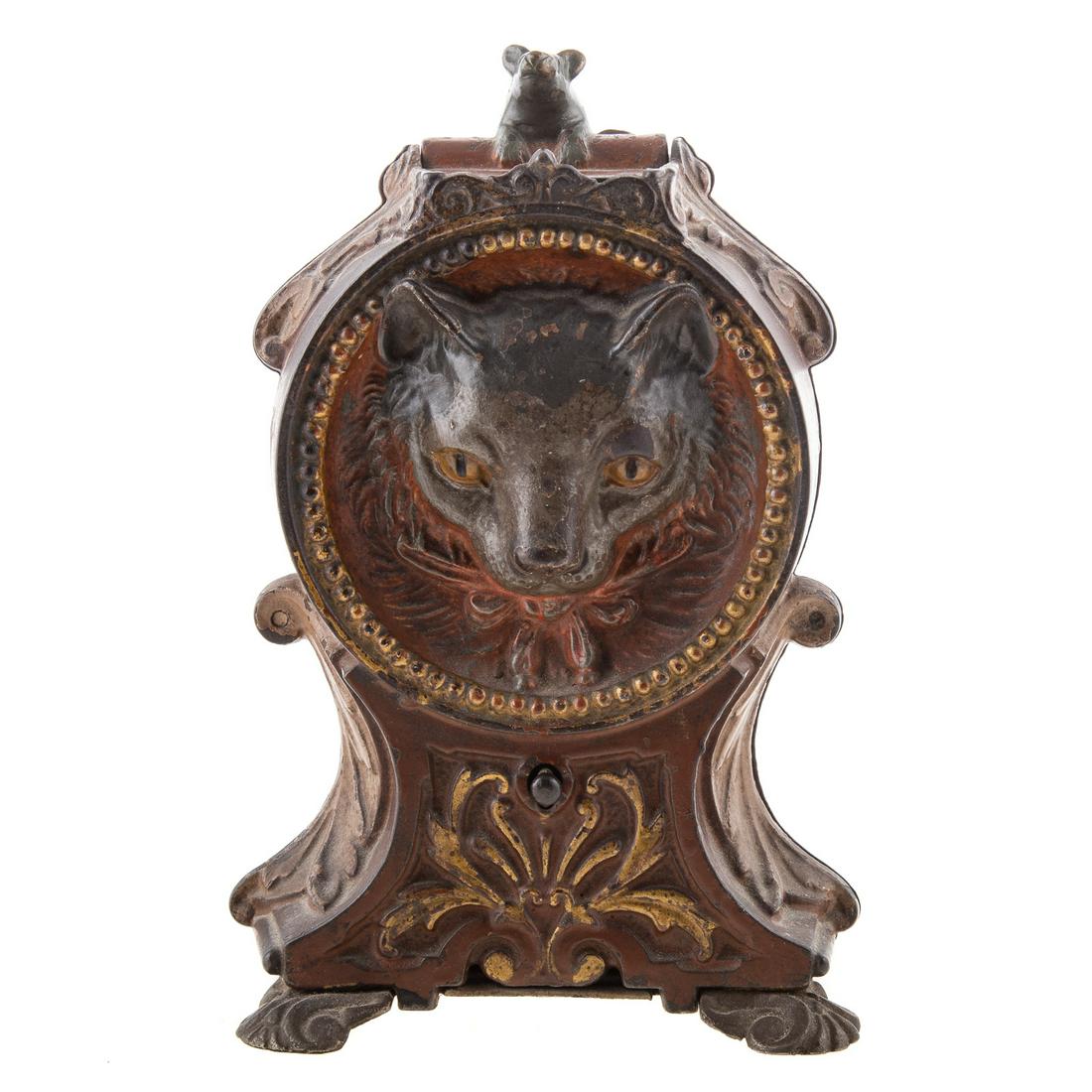 Cat & Mouse Cast Iron Mechanical Bank: Circa 1891; by J. & E. Stephens, 8 1/2 in. H.