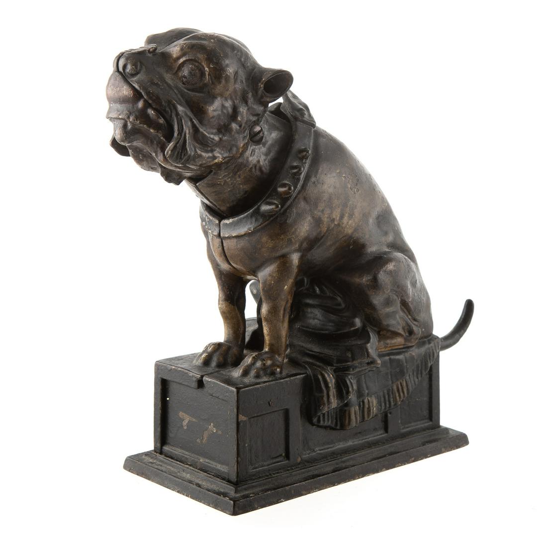 Bulldog Cast Iron Mechanical Bank: Dated 1880; by J. & E. Stephens, 8 in. H.