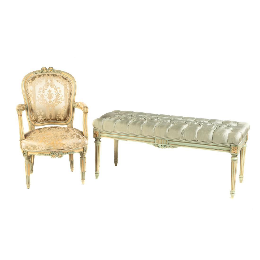 Louis XVI Style Painted Wood Chair & Bench (1 of 8)