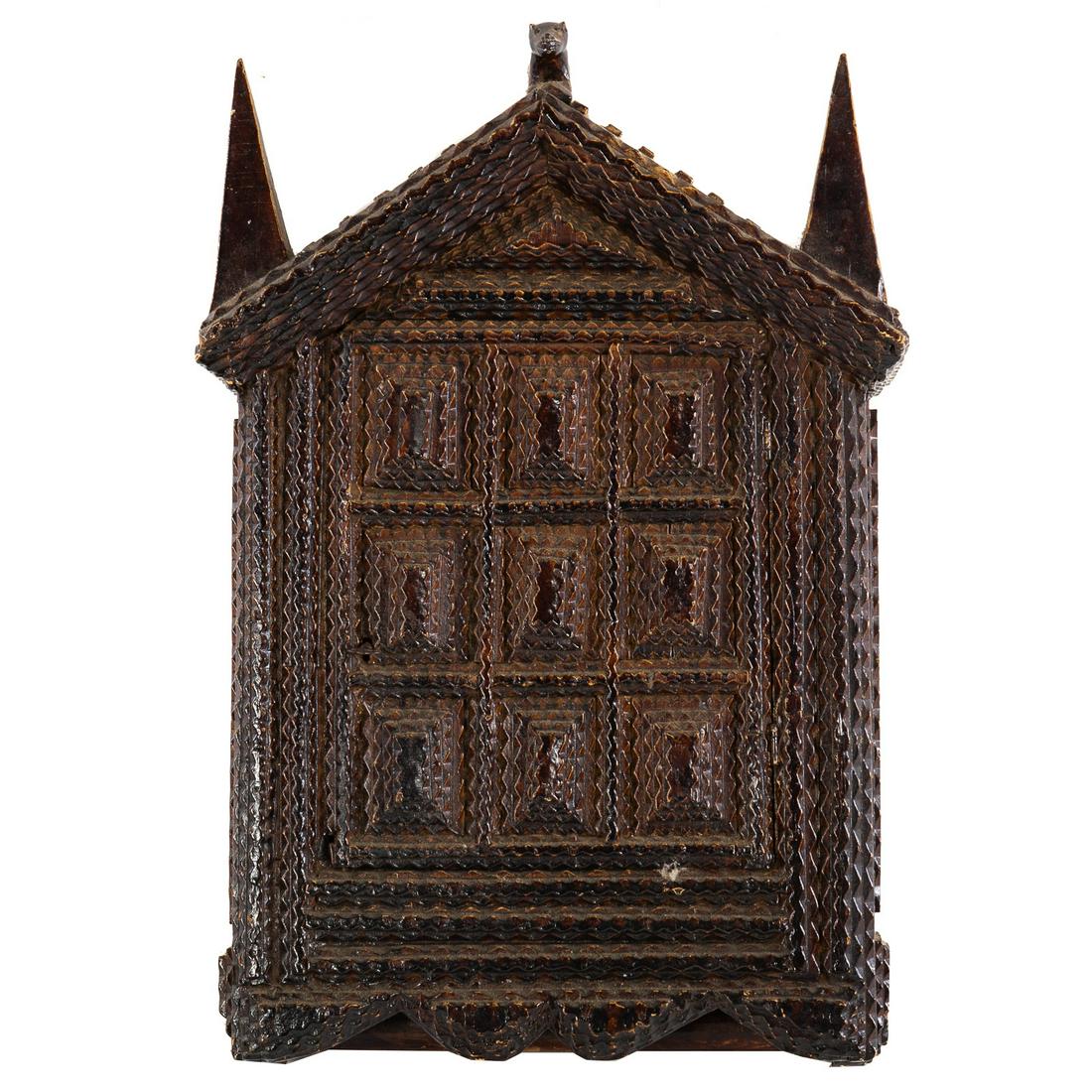 Tramp Art Carved Wood Hanging Wall Cabinet (1 of 5)