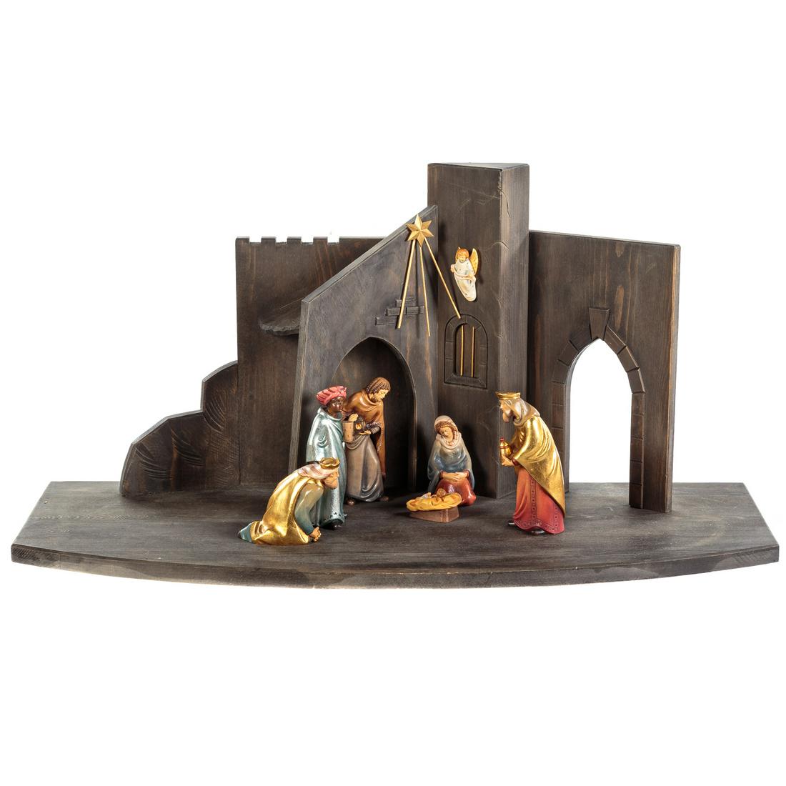 German Carved & Painted Wood Nativity with Stable (1 of 8)