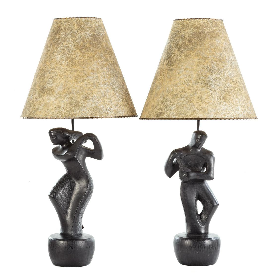 Pair of Rima Black Plaster Abstract Figure Lamps (1 of 9)