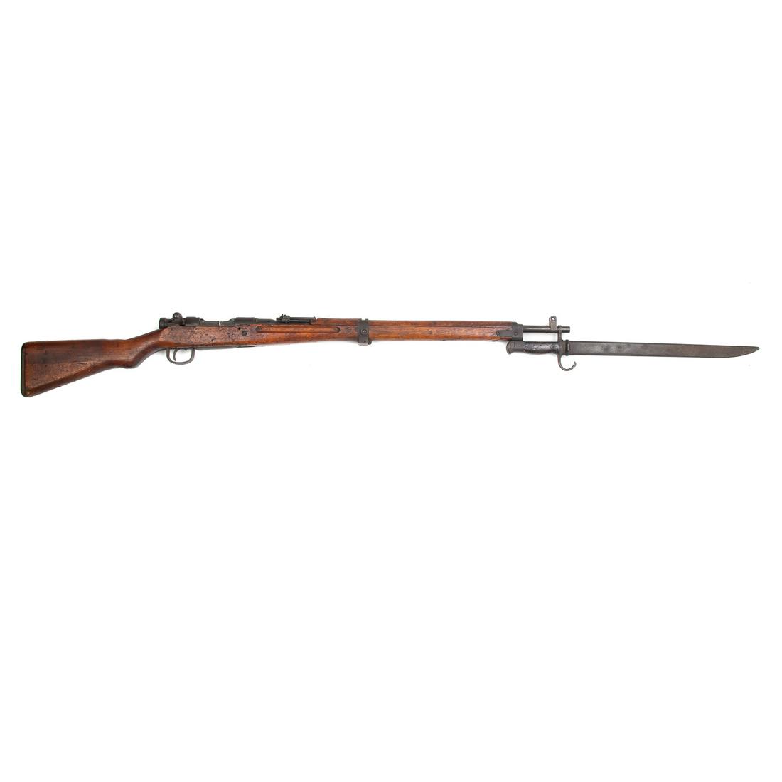 Arasaka Model 99 Bolt Action Rifle: Model 30 Bayonet with sheath, serial number 17195, Imperial emblem removed, 26" barrel