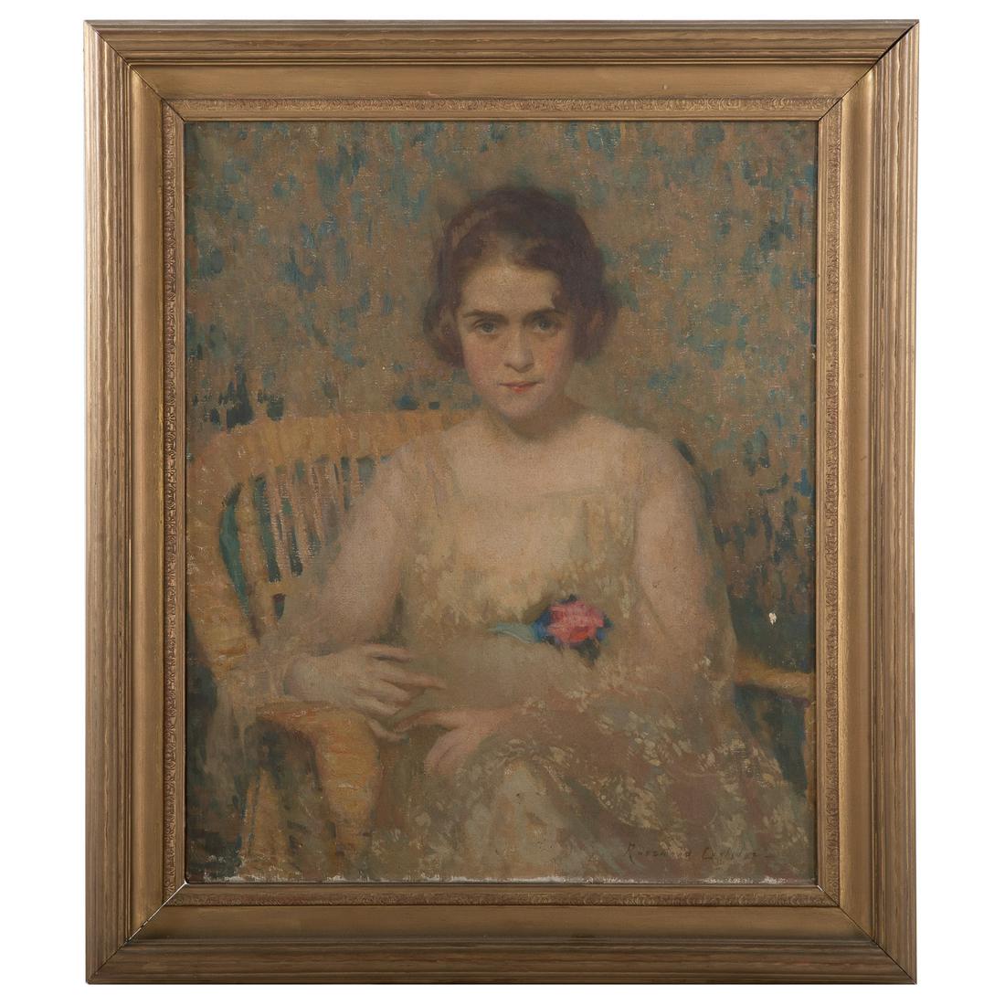 Mary Rosamond Coolidge. Virginia Stuart Love, oil: (American, 1884-1934). Oil on canvas, signed "Rosamond Coolidge" lr, 30 x 25 in., framed. Estate of Amelia Trevelyan, Art Historian and noted scholar of the indigenous arts of the Americas.