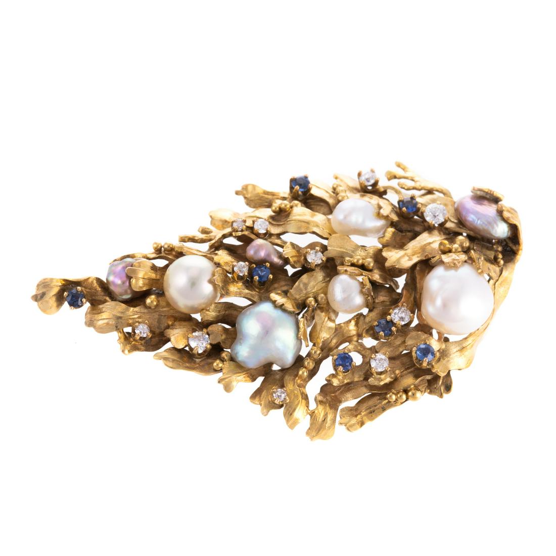 A Pearl, Diamond & Sapphire Pin by Potter & Mellen (1 of 6)