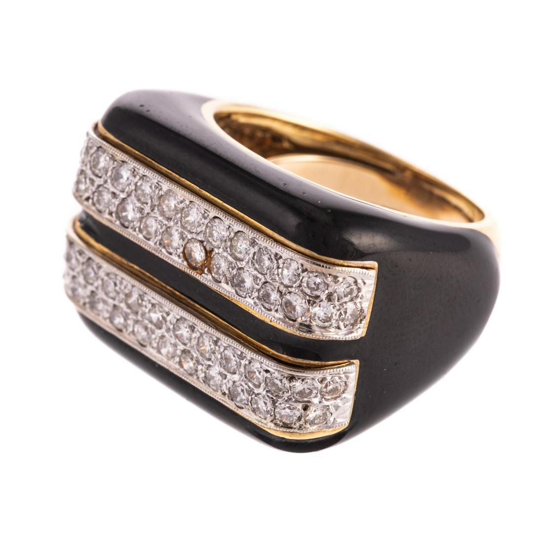 An Onyx Ring with Diamond Stripes in 18K (1 of 4)