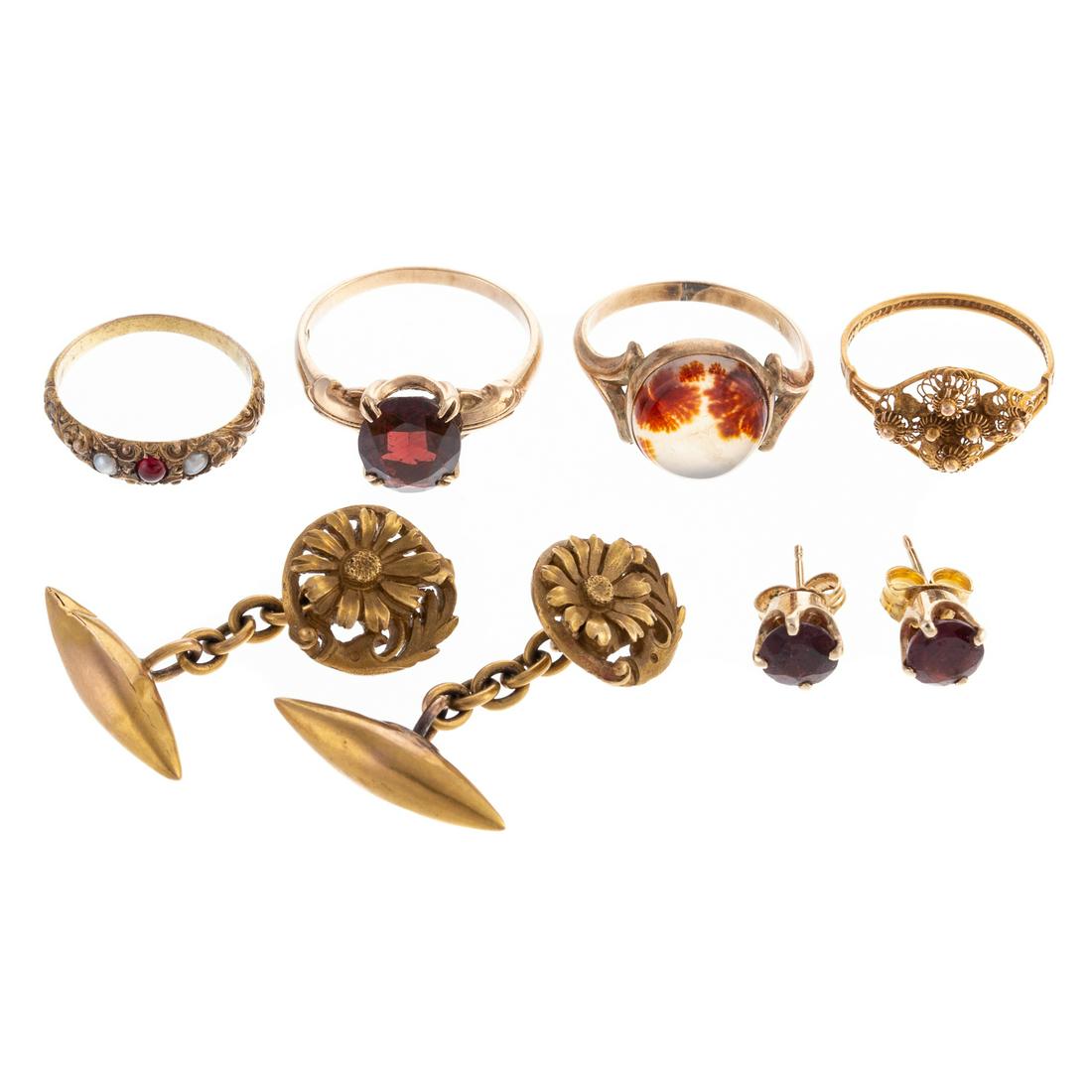 Pair of Art Nouveau Cufflinks & Other Gold Jewelry (1 of 10)