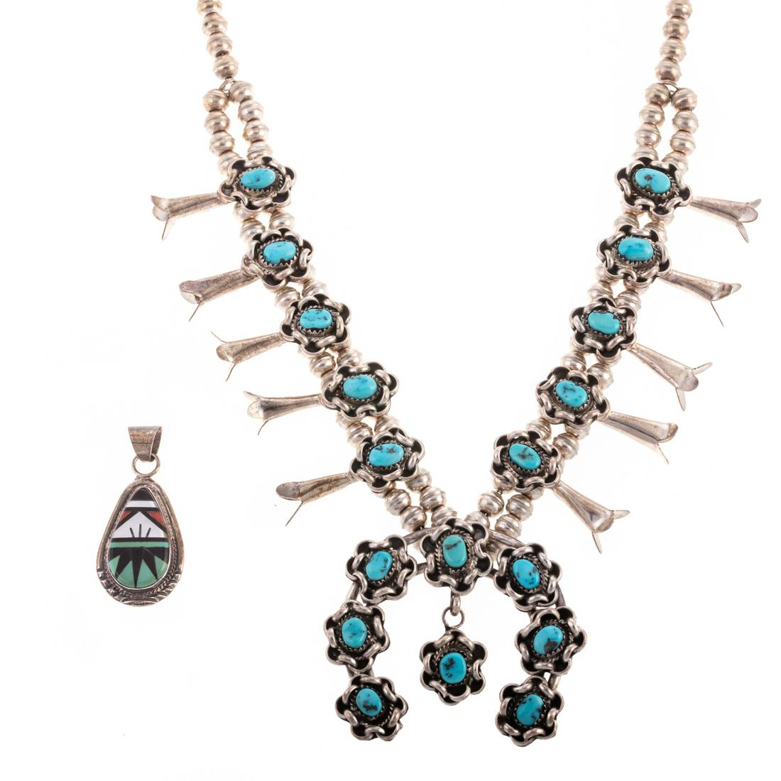 A Navajo Squash Blossom Necklace & Zuni Pendant (1 of 9)