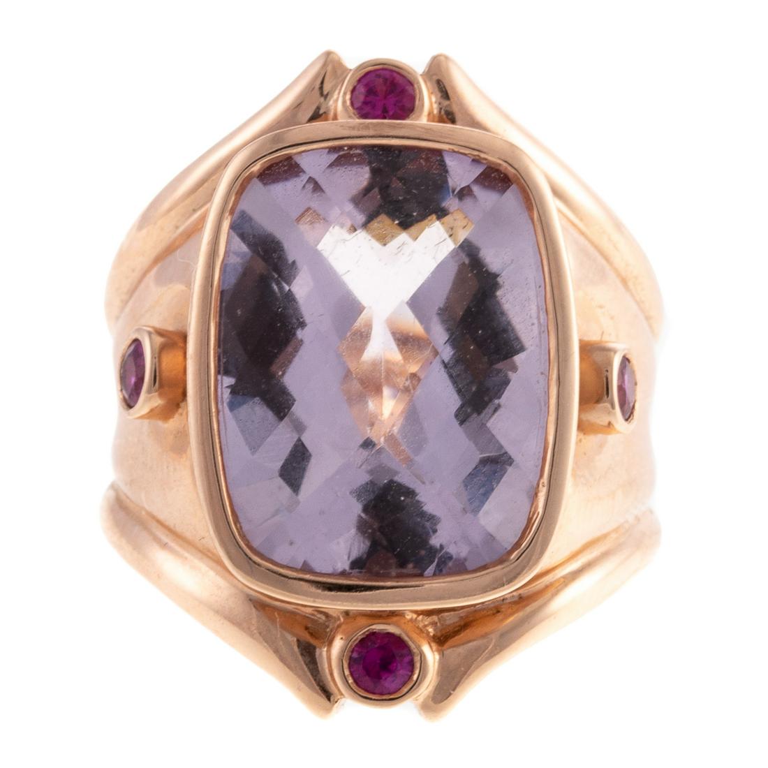 A Large Kunzite & Ruby Ring in 14K Rose Gold (1 of 6)