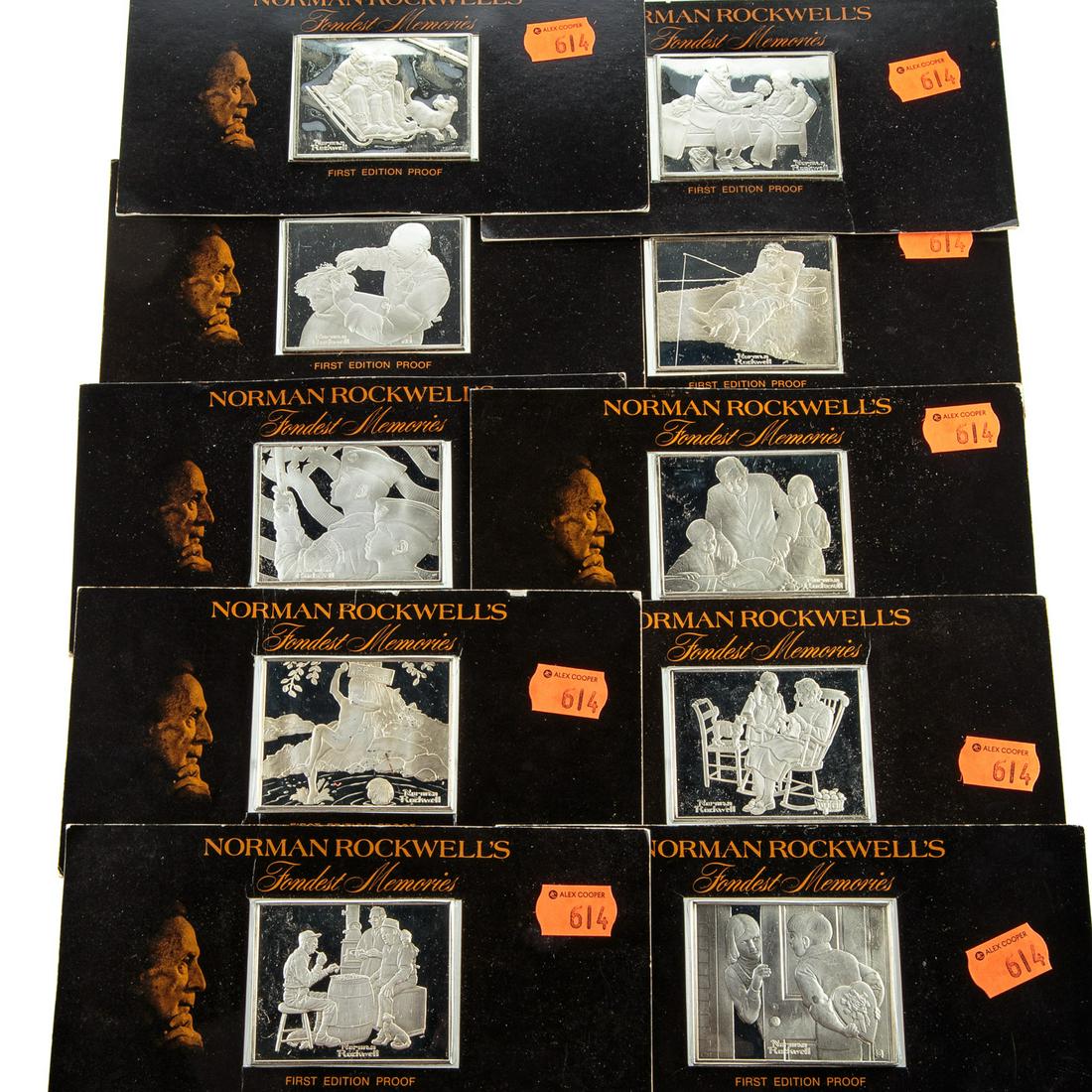 Franklin Mint 3.18 oz Silver Bars Norman Rockwell: 1973 Franklin Mint Sterling Silver Proof bars to commemorate the art of Norman Rockwell. Each bar is stamped on the side with "1500 Grains Sterling Silver" Set weight of 31 troy Ounces silver - 10 bar