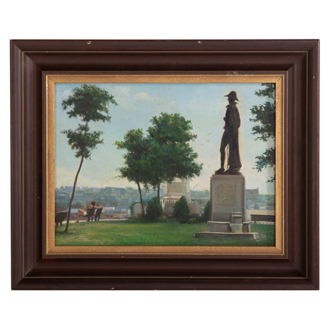 Nathaniel K. Gibbs. "Couple on Federal Hill," oil: (American, 1948-2018). Oil on panel, signed "NK Gibbs" lr, 12 x 16 in., framed. The Estate of artist, Nathaniel Kato Gibbs, Baltimore, MD.