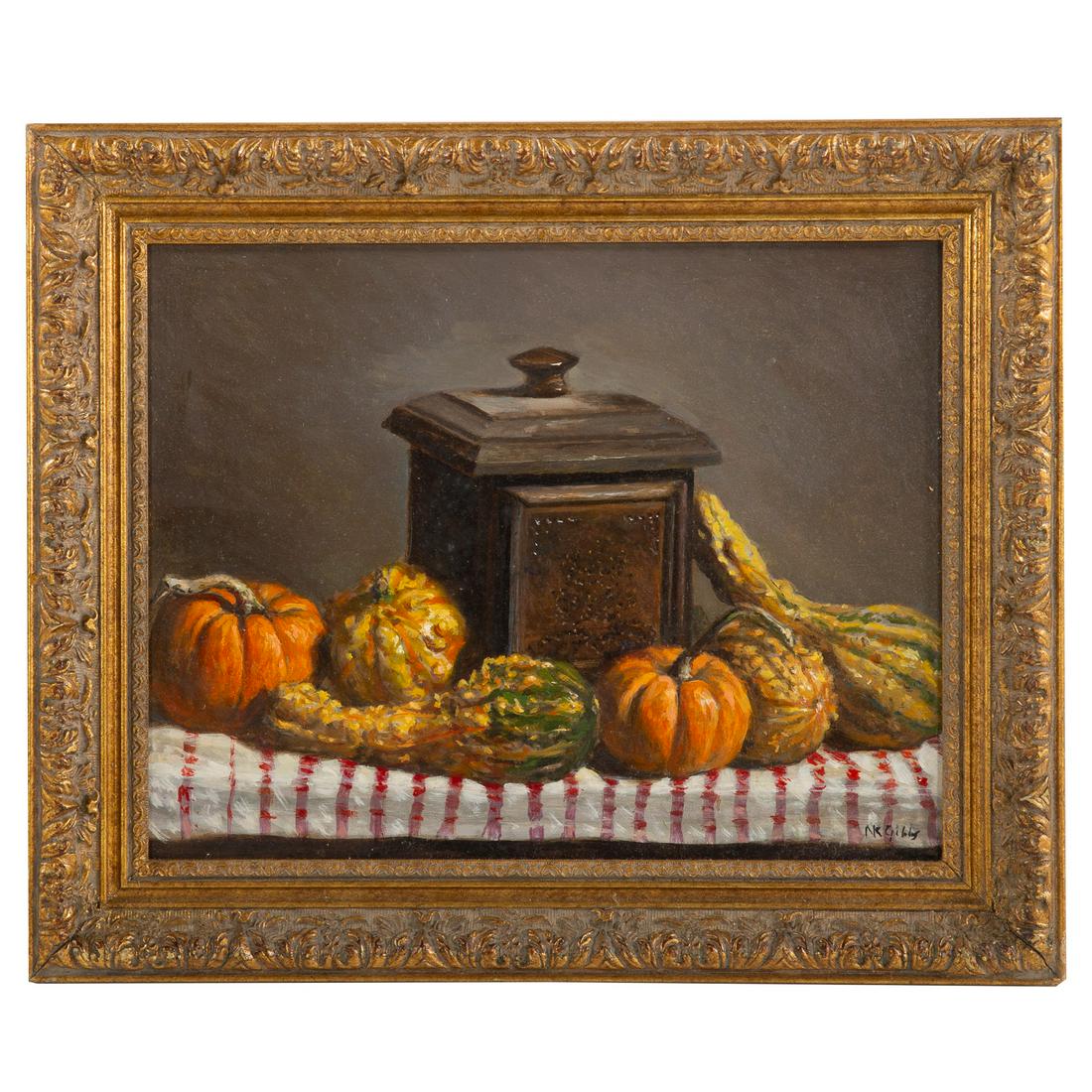 Nathaniel K. Gibbs. Still Life with Gourd, oil: (American, 1948-2018). Oil on panel, signed "NK Gibbs" lr, 11 x 14 in., framed. The Estate of artist, Nathaniel Kato Gibbs, Baltimore, MD.