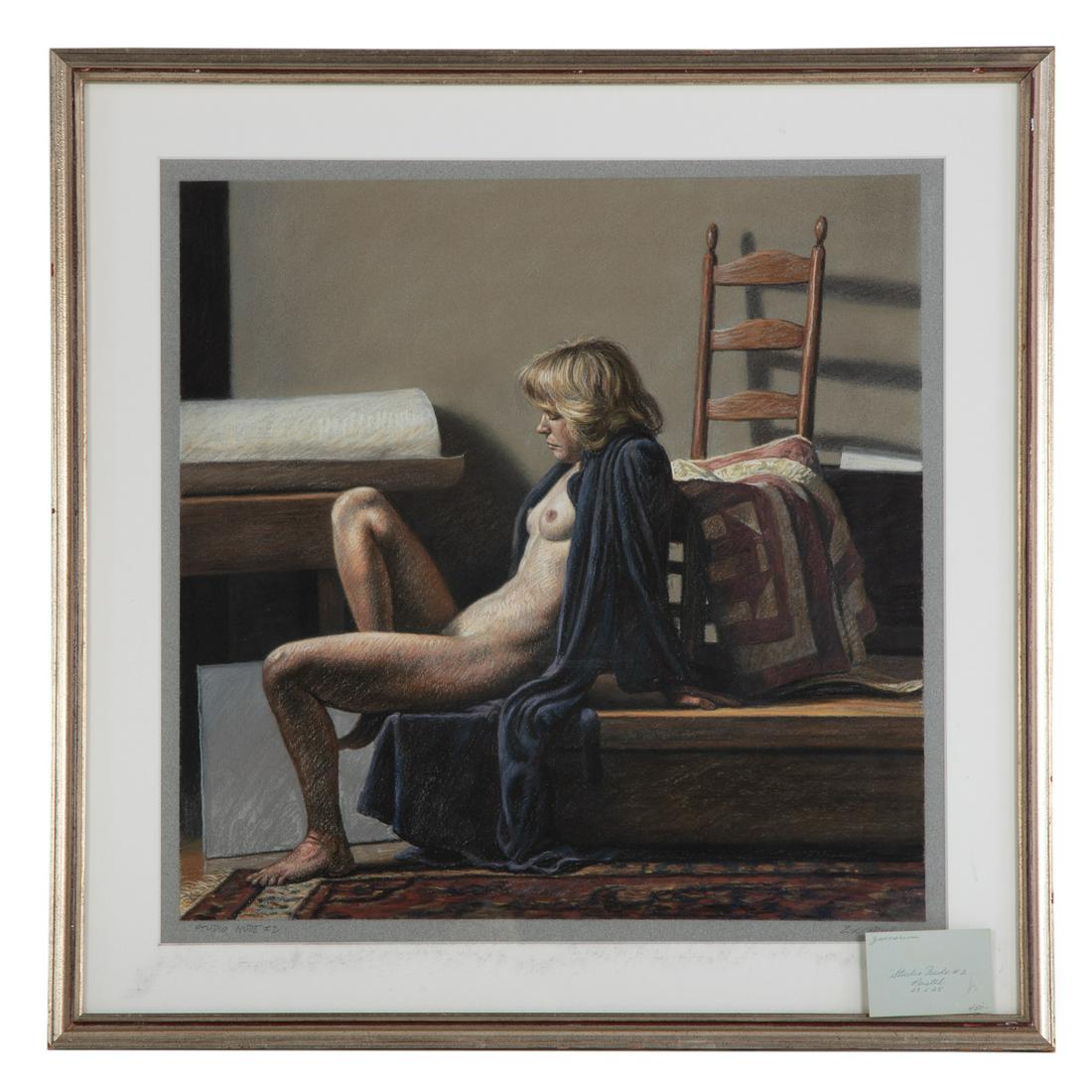 David Zuccarini. "Studio Nude #2," pastel on paper: (American, b. 1953). Signed "Zuccarini" lr, image size: 18 x 18 in., framed.
