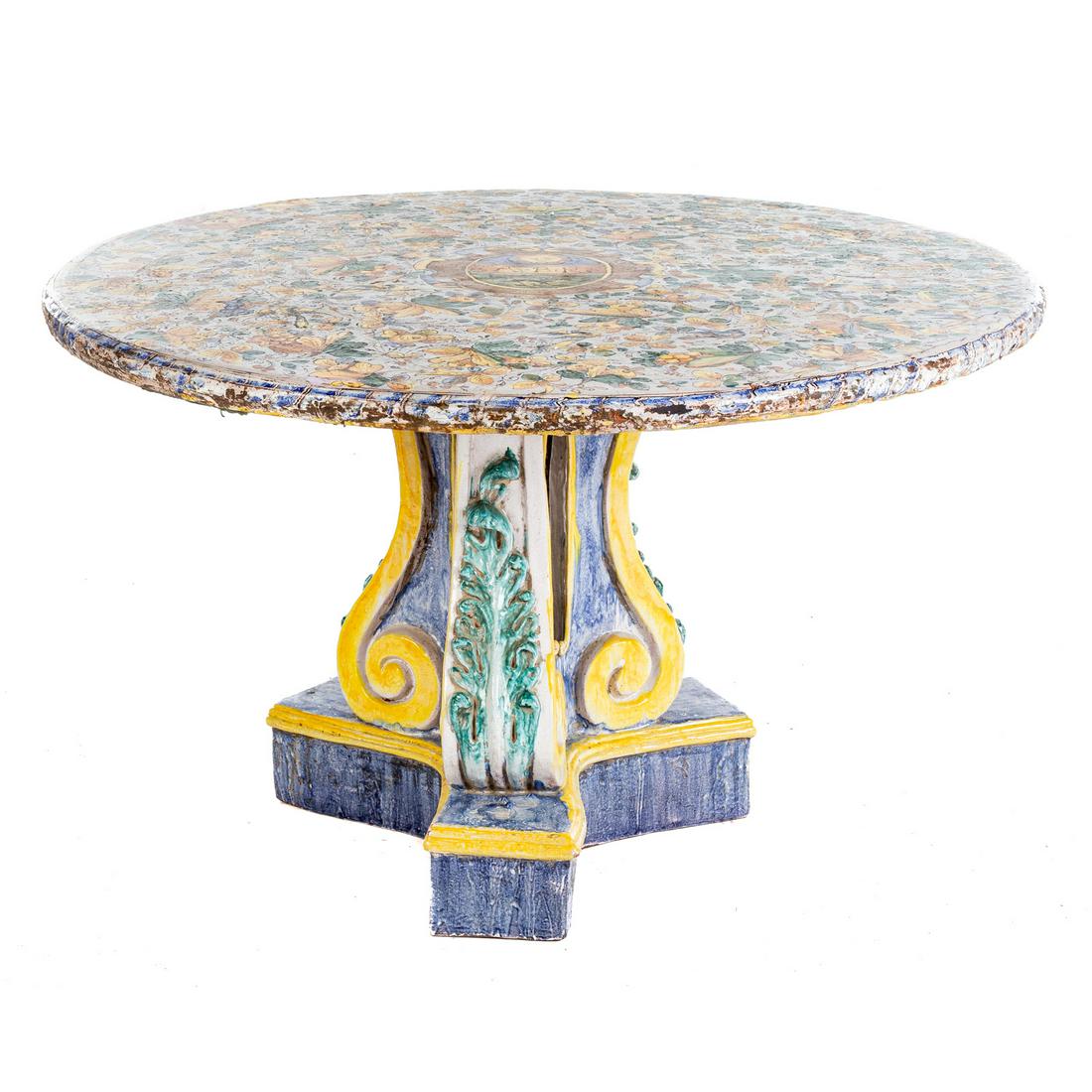 Italian Stone & Faience Round Pedestal Table (1 of 7)