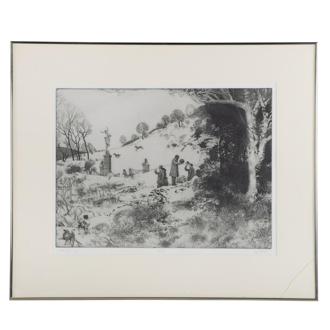 Peter Milton. "In the Park," etching: Peter Winslow Milton (American, b. 1930). Etching, 1979, ed. 35/170, pencil signed "P. Milton" lr, pencil titled lc, plate size: 17 1/2 x 23 1/2 in., framed. From the Estate of John E. Shenk, Alexandr